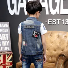 Новинка года, стильный детский жилет в Корейском стиле весенне-летние топы для мальчиков, джинсовая куртка с вышивкой для мальчиков модная детская одежда