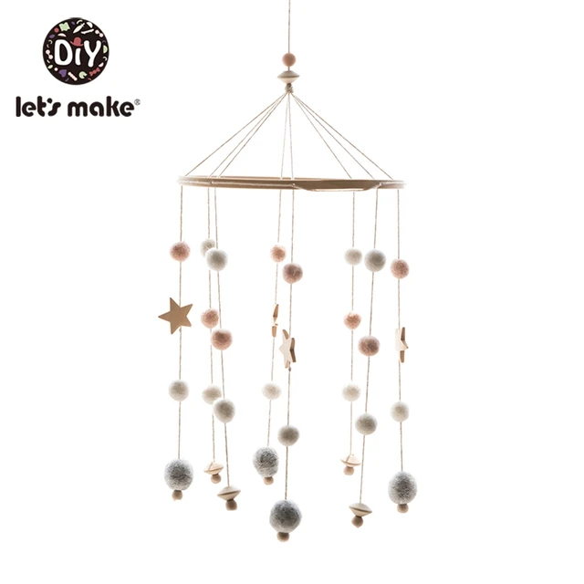 Let'S Make Wood Baby Bed Toys Gift Crib Mobile Infant Room Stroller Music Baby Felt Wool Ball Rattles Wooden Teether Toys Peachy Ball