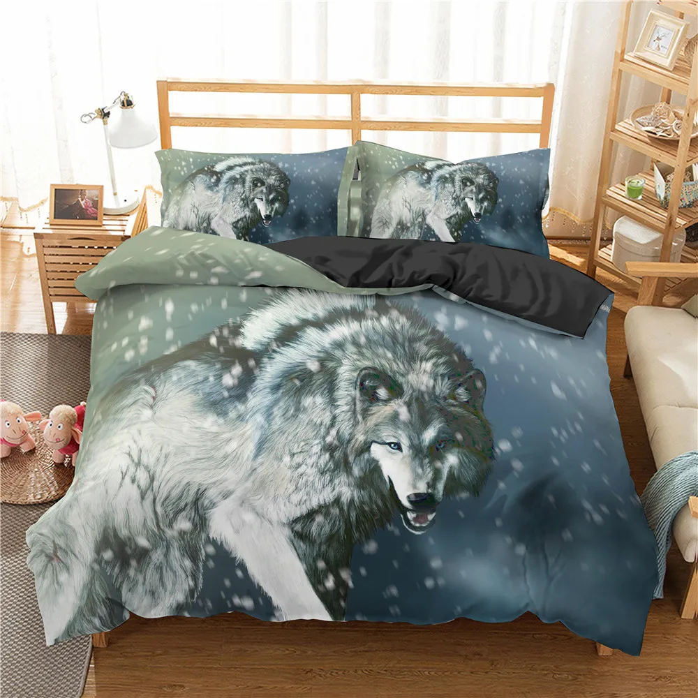 3d Wolf Print Bedding Set Double Set Queen King Bedding Linen Animal Lion Quilt Set Luxury