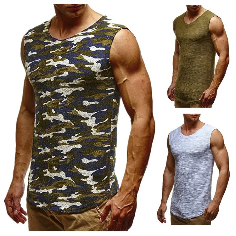 

2019 New Express Men's Leisure Sports T-shirts Summer Sleeveless Men's Round-collar T-shirts Camouflage Tee Tops Streetwear