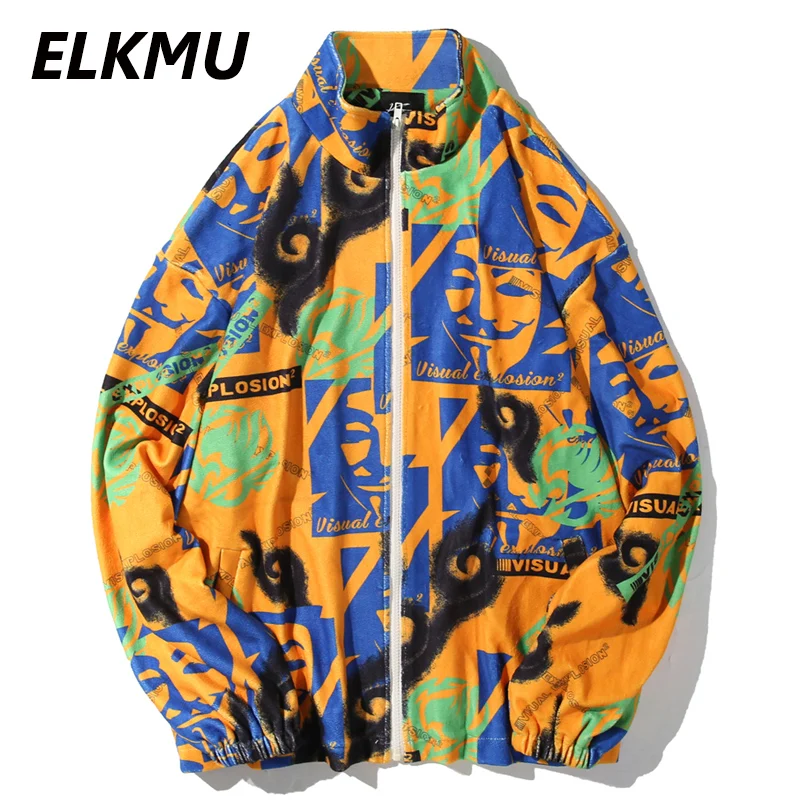 Куртка ELKMU с принтом граффити Повседневная Уличная одежда в стиле хип хоп пальто