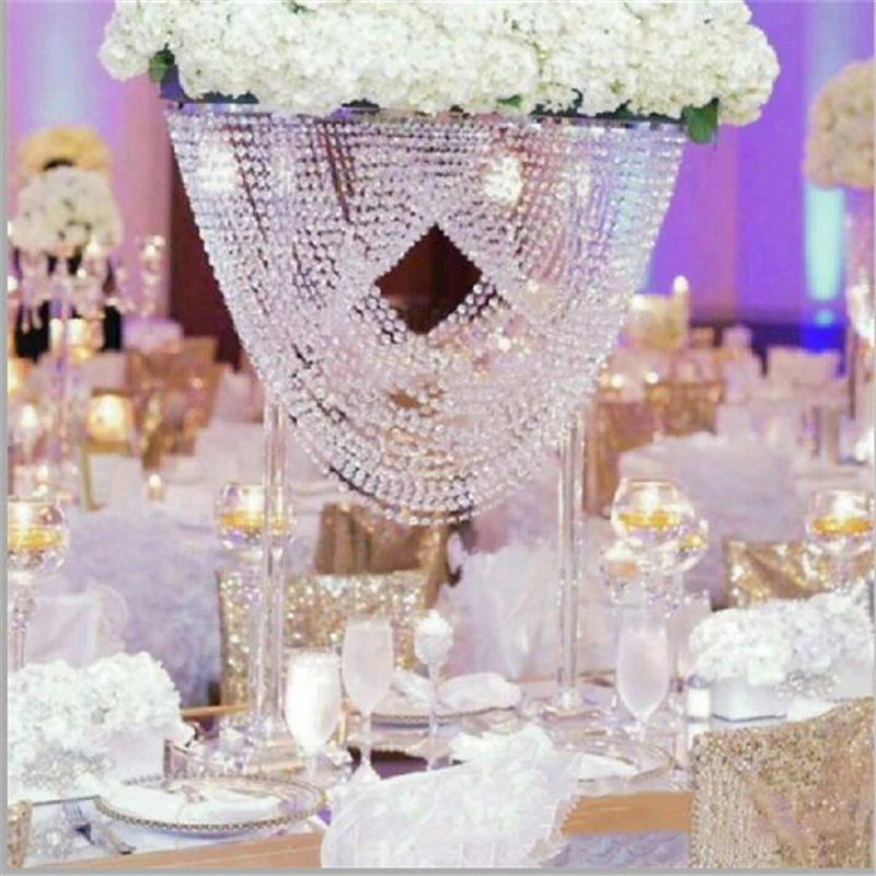 

IMUWEN Wedding Table Centerpiece 24 Inches Tall Acrylic Flower Rack Crystal Road Lead Event Party Decoration