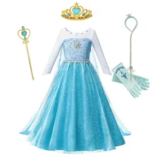 Платье Королевы Эльзы для девочек; вечерние костюмы принцессы Эльзы с длинными рукавами; Карнавальный Костюм «Холодное сердце» на Хэллоуин; карнавальный костюм Эльзы