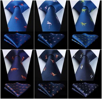 

Hisdern Party Wedding Men's Woven Silk Ties Pocket Square Set Animal Elephant Penguin Flamingo Jacquard Necktie Handkerchief Set