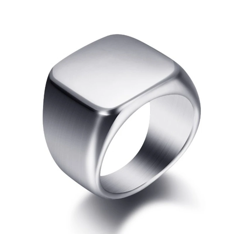 Personalized Mens Signet Rings Chunky Stainless Steel Boy Stamp Band Customize Engrave Male Jewelry Fraternal Rings BF Gift