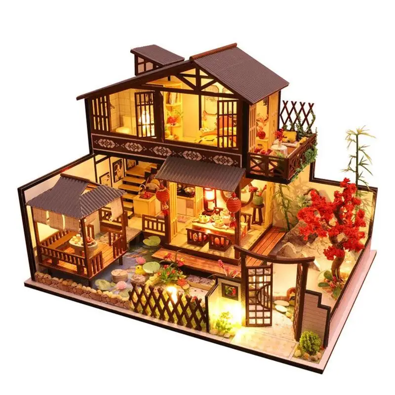 Dongzhur Diy Christmas Cottages Miniature House Christmas Decorations for Wood Lighting Diy Dollhouse Christmas Toys Gift - Цвет: as shown