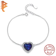 Сердце моря синий резиновый 925 Серебряный браслет для женщин девушек помолвка вечерние регулируемый браслет украшение подарок
