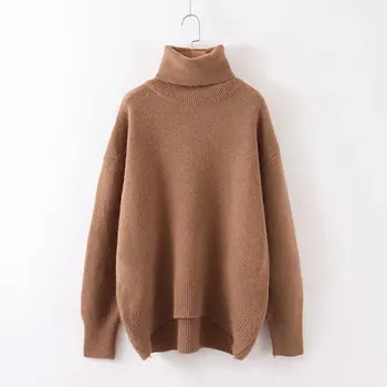 

women simple knitting sweater 2019 fashion ladies high collar solid loose pullover female casual autumn winter chic sweaters
