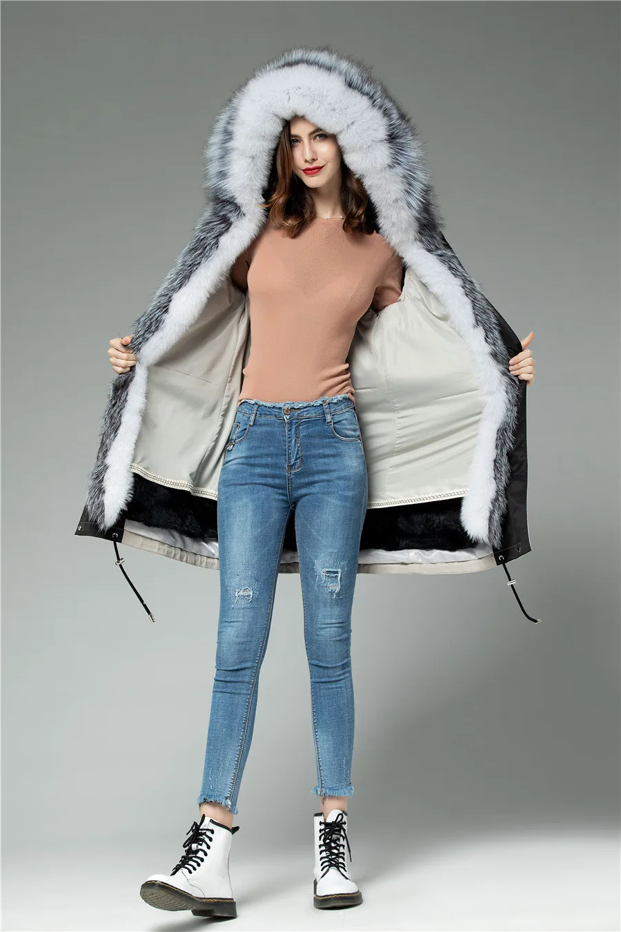 Настоящая меховая куртка женская пальто с мехом енота меховым воротником с меховой подкладкой для девочек из натурального меха