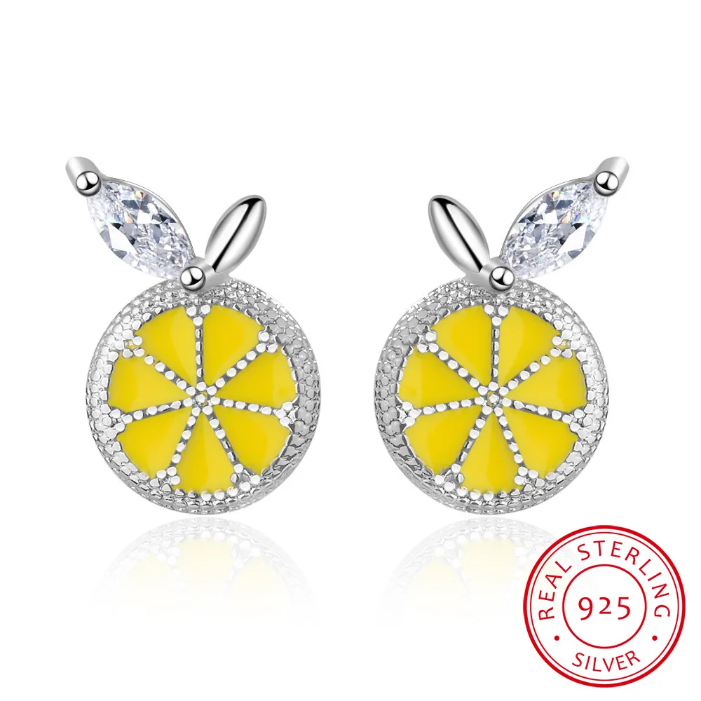 

925 Sterling Silver Cute Yellow Enamel Lemon Shape Stud Earrings For Women sterling-silver-jewelry Studs Earring