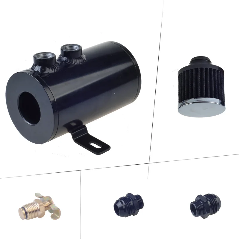 Racing auto motorcycle Aluminium Oil Catch Can Reservoir Tank with filter black mini with outlet 9.5mm and 12.7mm