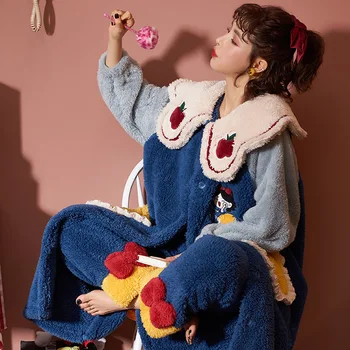 

Pijama Feminino Sleepwear Home Clothing Thick Warm Christmas Pajamas Homewear Pyjamas Set Women's Flannel Pigiama Donna Inverno