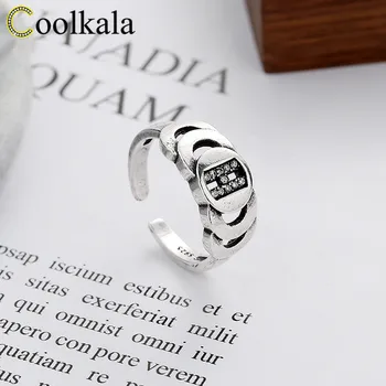 

Coolkala s925 sterling Old Thai silver chain female minimalist trendy H letter food ring