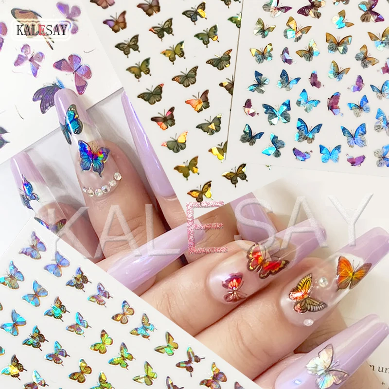 

DIY Laser Butterfly Nail Stickers for Manicure Cute Laser Gold Silver Decals Back Glue Design Nail Art Stickers