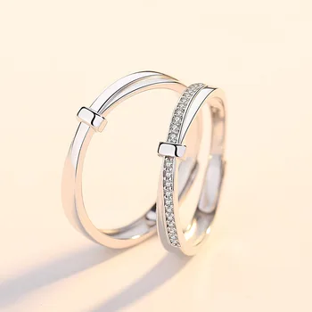 

S925 Fine Silver Complex Couple Rings Korean-style Simple Elegant Couples Ring Men and Women a Pair of Stylish Light Luxury Vale