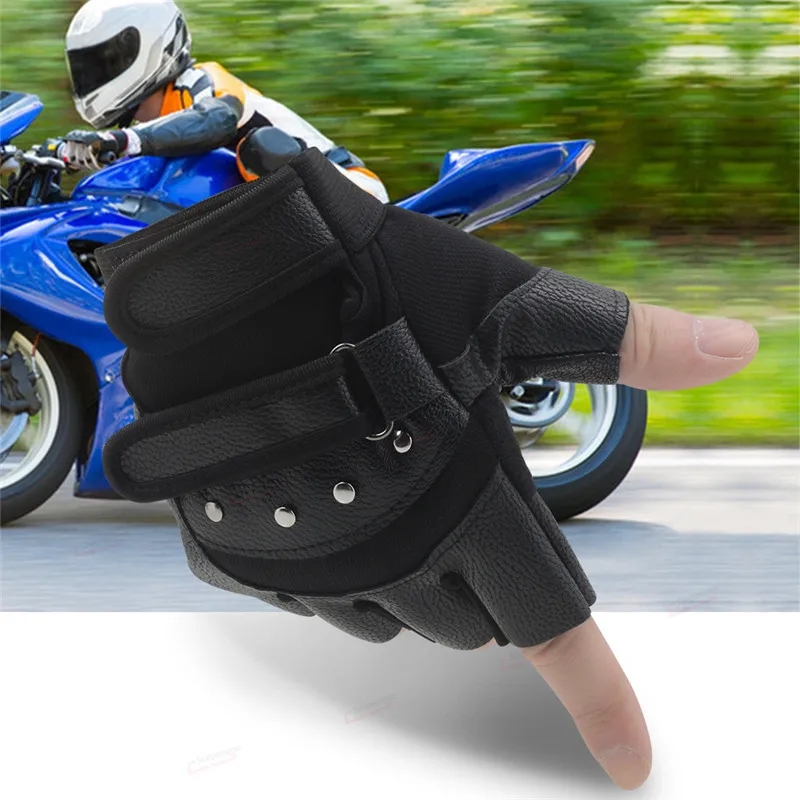 Без пальцев носимые мужские и женские кожаные мотоциклетные перчатки для езды на велосипеде скутер мото мотоцикл перчатки для мотокросса Спорт на открытом воздухе