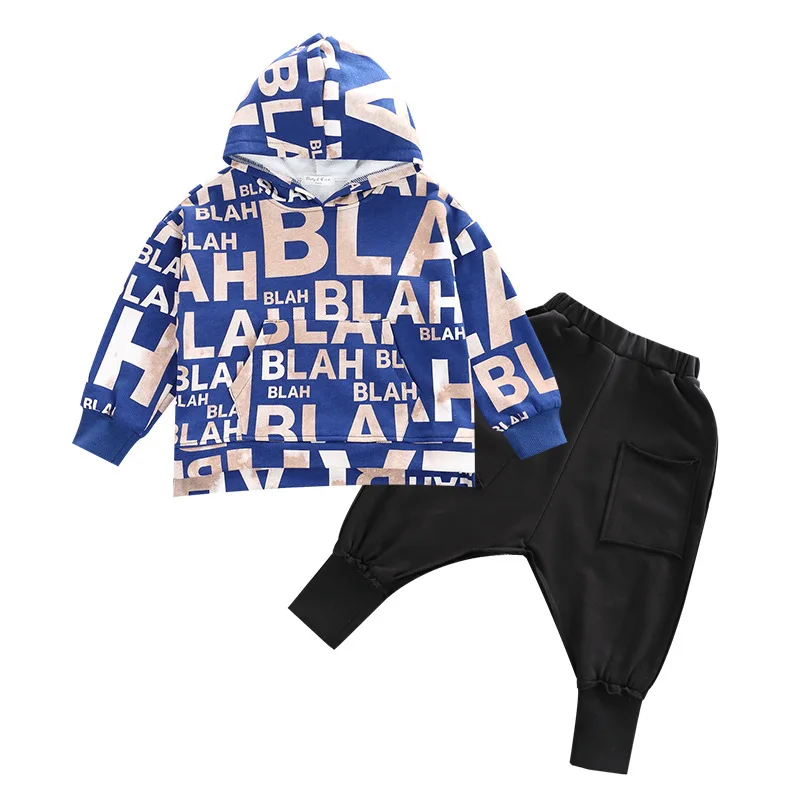 Boys Hooded Long Sleeve Letters Print Hip Hop Style Loose Fit Pullover Hoodies+Harun Pants 2PCs Clothing Sets Street Dancing Set | Детская