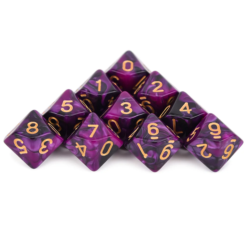 10 шт. D10 двухсторонние многогранные игральные кости для настольной ролевой игры мир тьмы вампирский набор из 10 D10 - Цвет: Purple Black