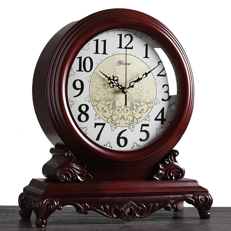 ^*Best Offers New Luxury Large Solid Wood Table Clock Living Room Bedroom Desktop Vintage Engraving Desk Clock Home Decoration Table Watch
