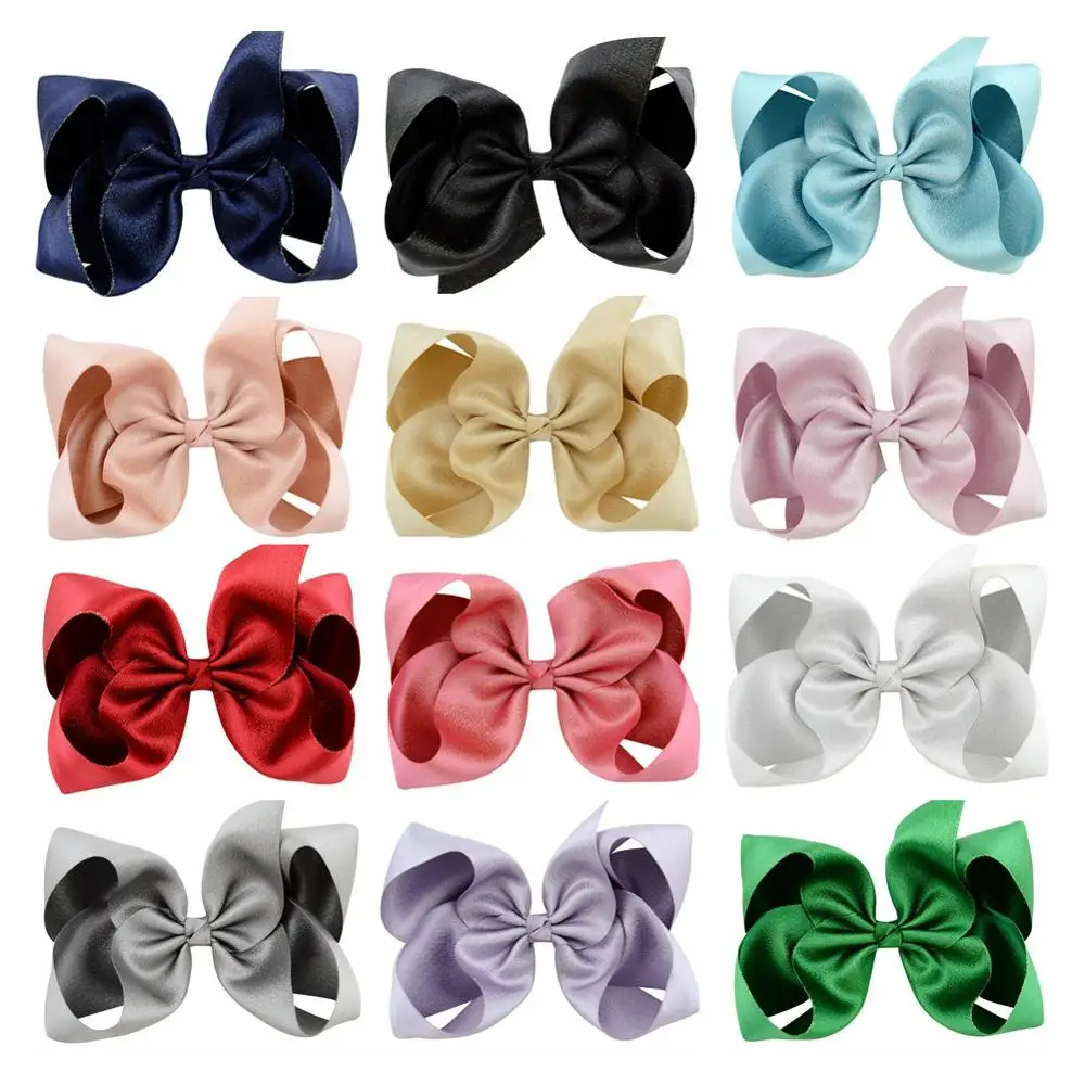 6 Inch 12pcs/lot Solid Ribbon Hair Clips Bows For Kids Headwear Accessories 815 |