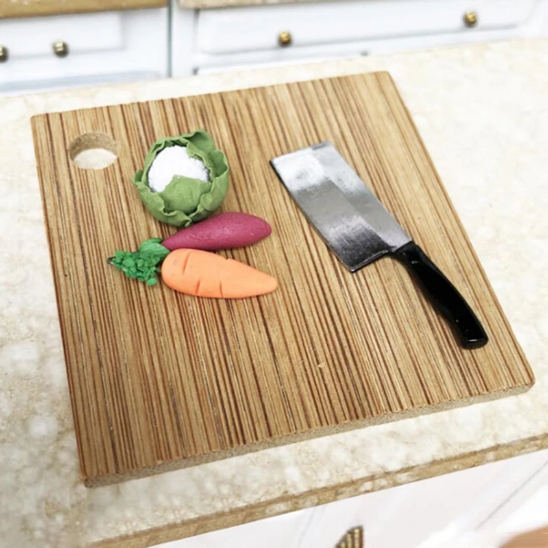 

1:12 Miniature Kitchen Breakfast Scene Bread Egg Flour Cake Knife Chopping Block Set Dollhouse Kitchenware Accessories
