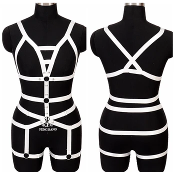 

Full Body Harness Bra White Strappy Cage Lingerie Crop Top Garter Belts Waist Plus Size Elastic Punk Gothic Festival Party Rave Wear