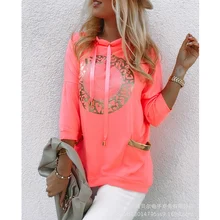 

Mandylandy Fashion Women's Hooded Sweater Casual Printed Long Sleeve Pocket Loose Tops Hoodies Coat Sweatshirt