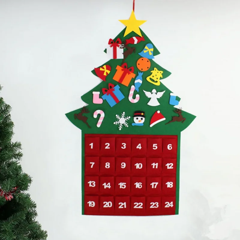

Cute Felt Christmas Tree Style DIY Toys Hanging 24 Day Fabric Advent Calendar Snowman Bowknots Pockets Xmas Toy Gift Decorations