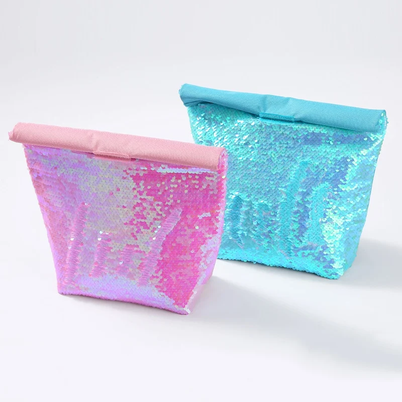 Glitter Sequins Insulated Lunch Bag Sparkly Reusable Bento Tote Bag For Picnic Travel Outdoor Portable Eco friendly Reusable Bag