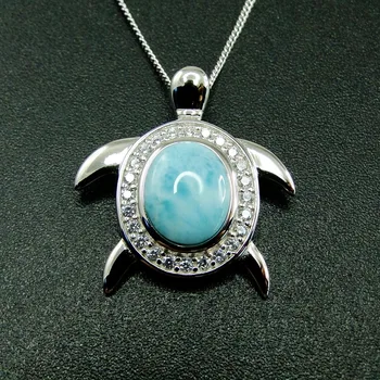 

High Quality 100% 925 Sterling Silver Larimar Sea Turtle pendant Necklace Party Jewelry for Women