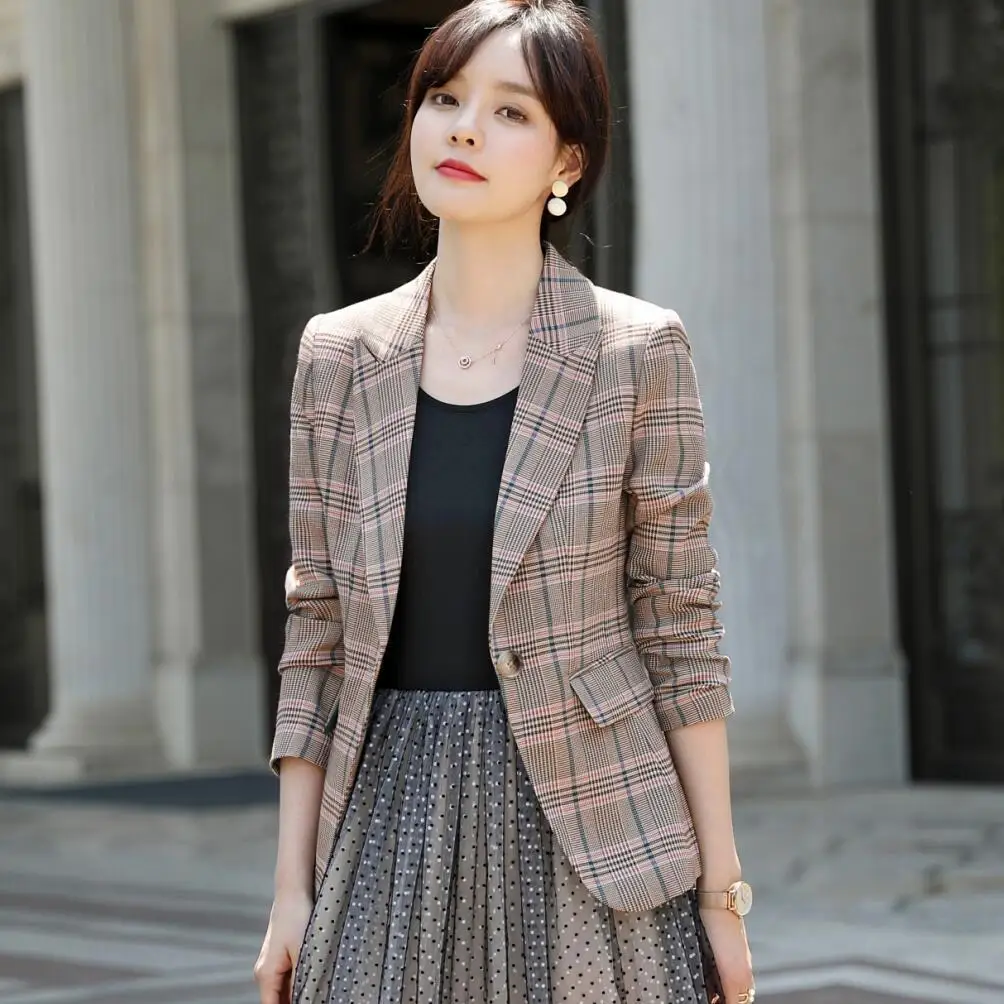 

Plaid Small Suit Women's Korean-style 2019 Spring And Autumn New Style Casual Short Coat Loose-Fit Pattern Retro CHIC Suit