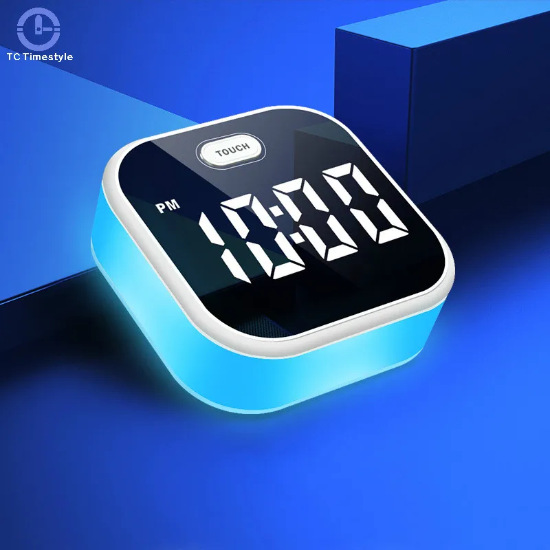 

Alarm Clock LED Mirror Digital Electronic Atmosphere Light Color Changing Temperature Desktop Modern Night Glowing USB Cable