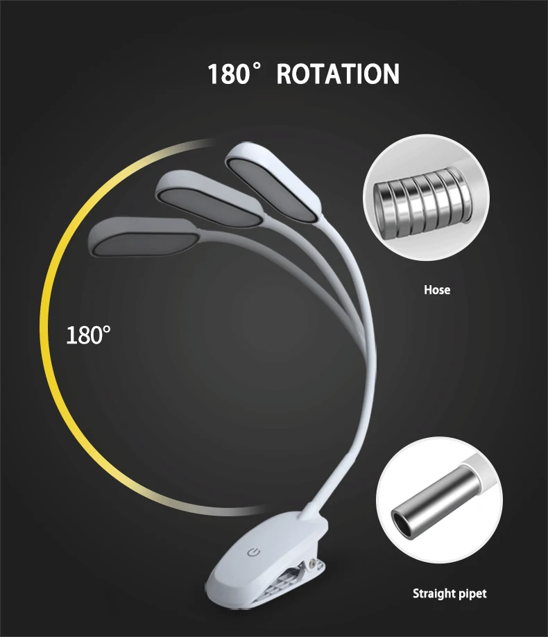 FSTENPUS клип лампа Светодиодная настольная лампа с сенсорным затемнением 360 градусов поворотный стол лампа освещение книга свет 5 Вт 1200maAh