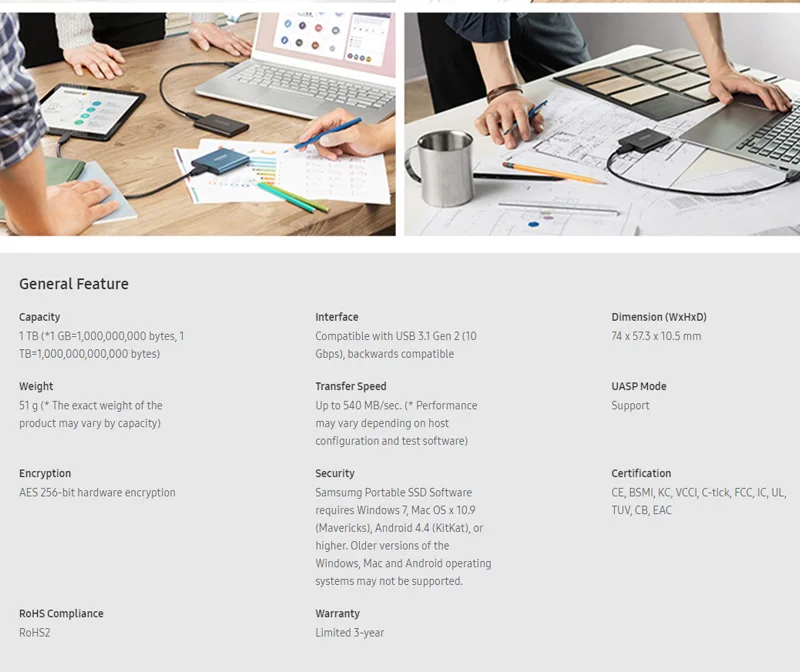 SAMSUNG External Portable SSD T5 USB3.1 500GB 1TB 2TB Hard Drive External Solid State Drives HDD for Desktop Laptop