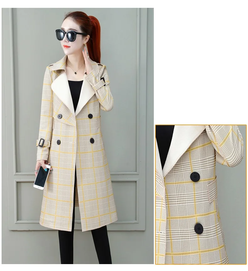 Autumn deer velvet plaid jacket female was thin spring fashion windbreaker coat ladies medium long windbreaker women's jackets