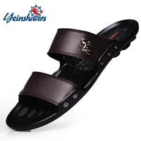 Sandales décontractées en cuir pour hommes, chaussures d'extérieur, pantoufles respirantes, tongs d'été, de plage, de marque célèbre 1