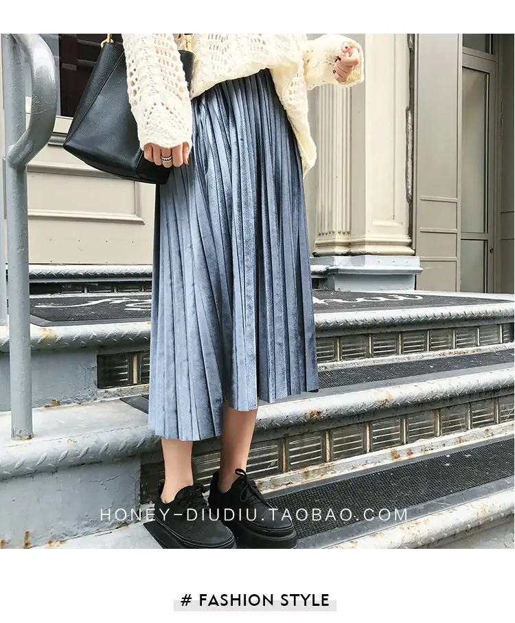 BUENOS осень зима плиссированная юбка Женская длинная юбка большой размер Свободная юбка Корейская А-силуэт юбка женская мода юбки