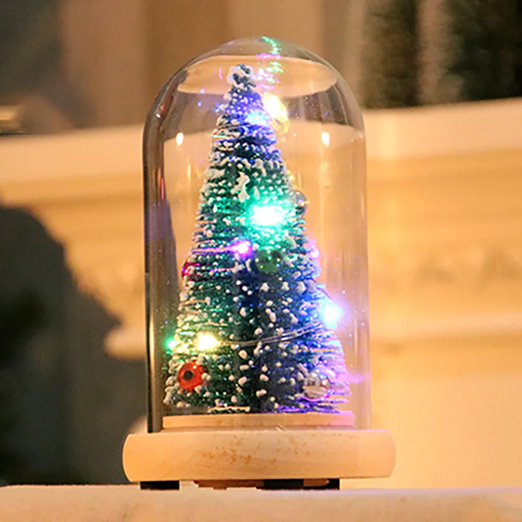 Деревянная стеклянная крышка Рождественская елка украшения светящаяся Мини Рождественская елка