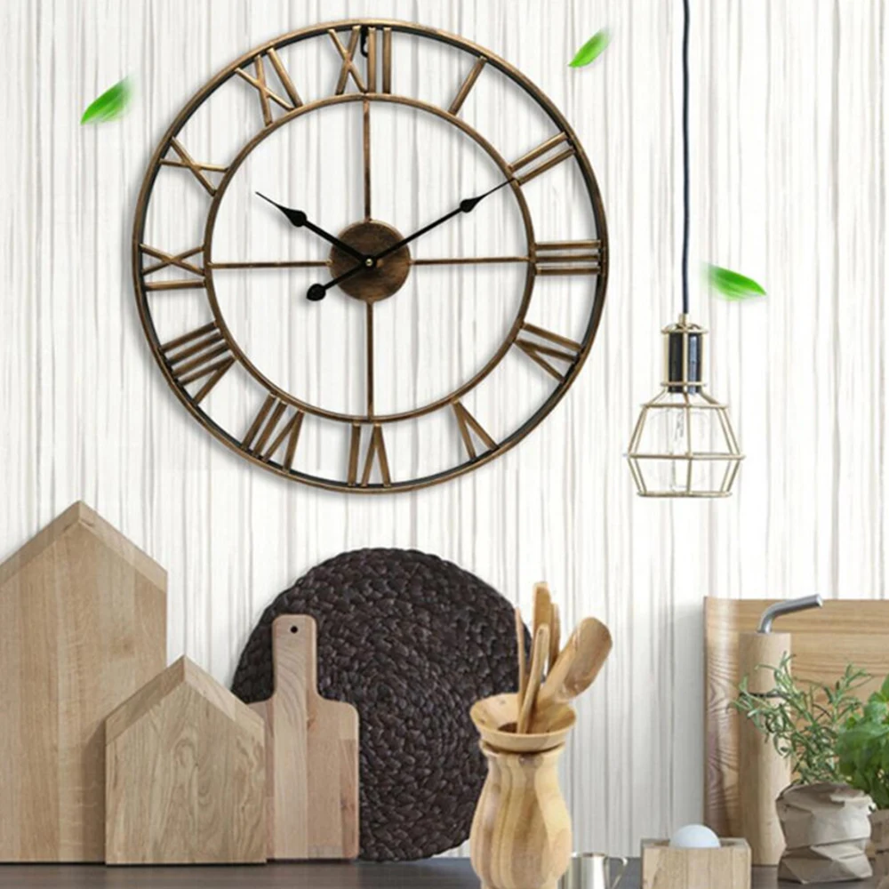 

New 3D Circular Retro Roman 40cm Wrought Hollow Iron Vintage Large Mute Decoration For Home