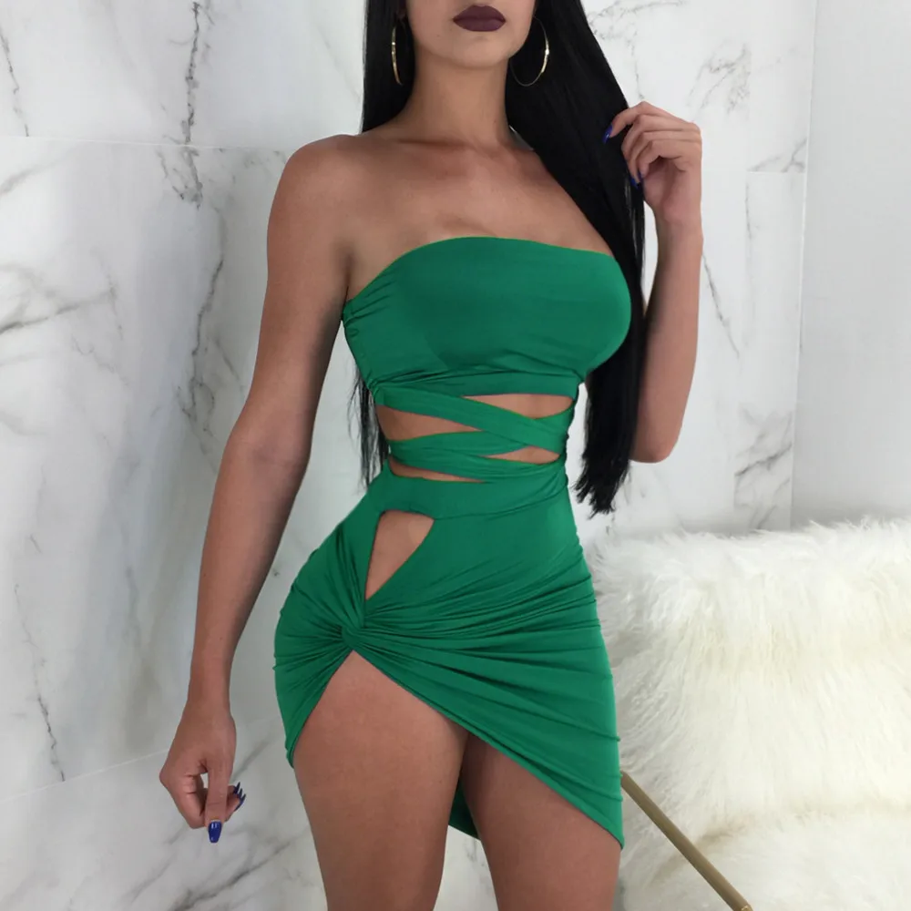 

Women Nightclub Fashion Dress Clothes Club Sexy Bandage UltraShort Package Hip Dress Polyester Sleeveless Slash neck Summer