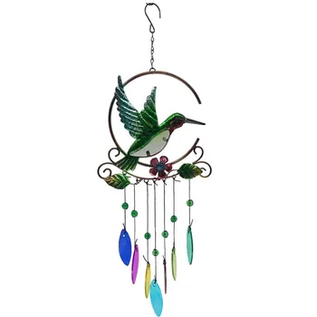 

1PC New Emerald Hummingbird Metal Wind Chimes 7 Color Glass Pendant Creative Kingfisher Iron Craft Home Garden Decorations