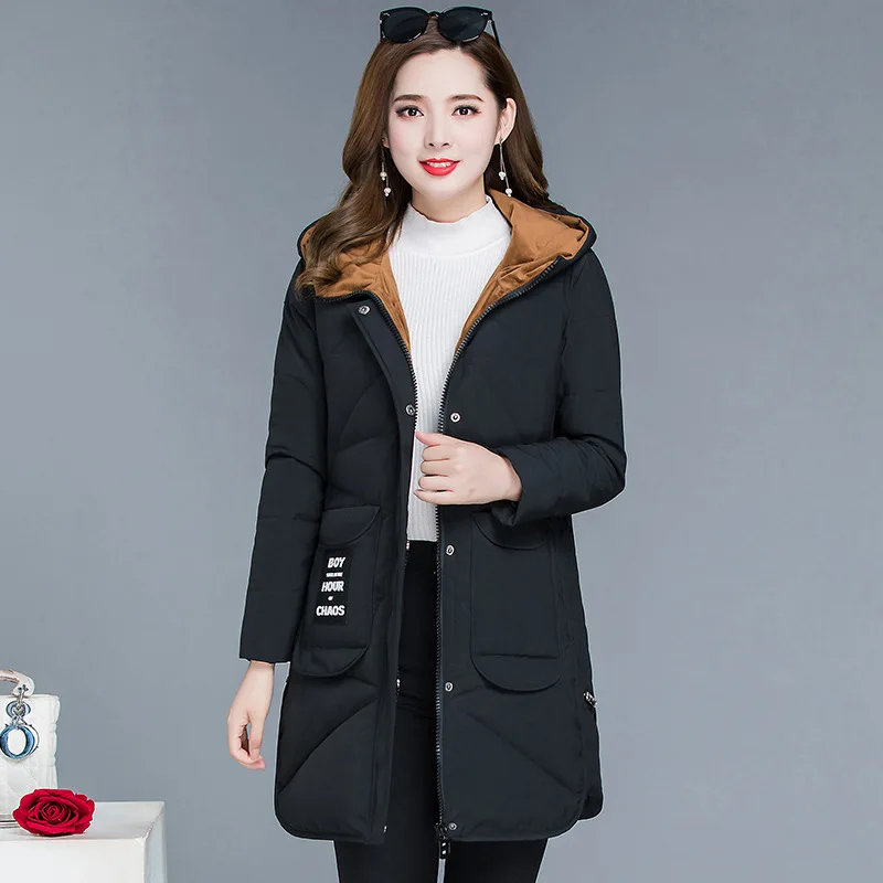 

Mid-length Fashion Warm Cotton Coat 2019 Winter New Style Korean-style Slim Fit Slimming Long Sleeve Hooded Joint Cotton-padded