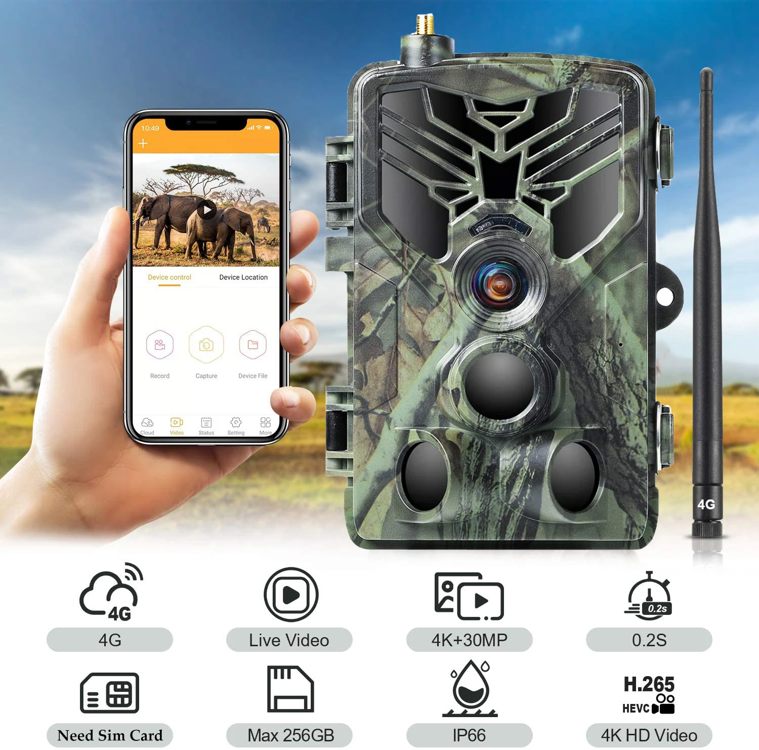 4K bydlet video APP vláčet kamera mračno služba wildlife hon fotoaparátů potok média 4G bezdrátový 30MP noc vidění HC810PRO