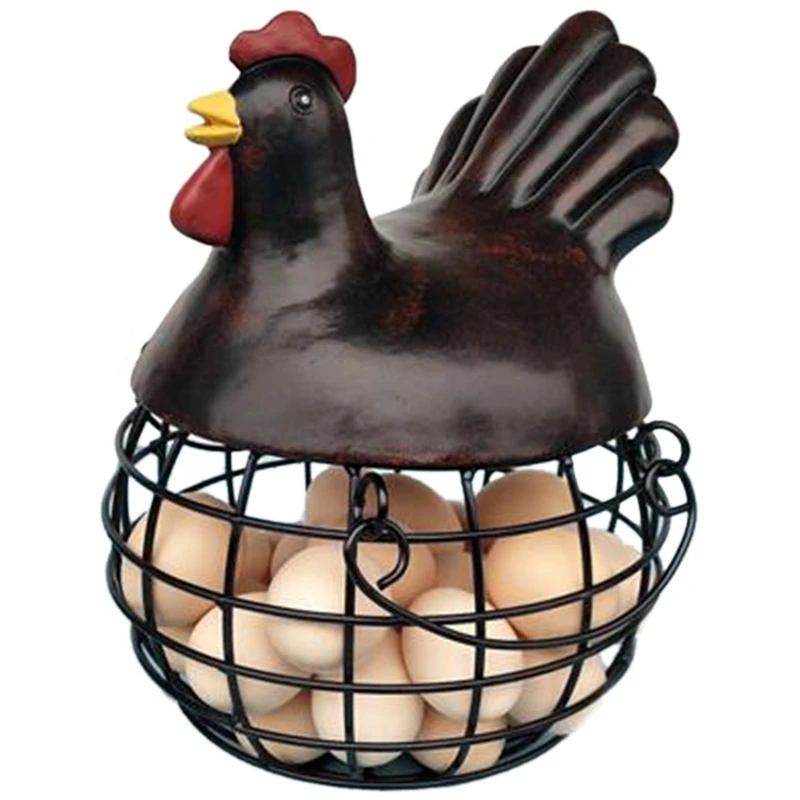 

New American Iron Egg Storage Basket Snack Fruit Basket Creative Collection Ceramic Hen Ornaments Decoration Kitchen Accessories