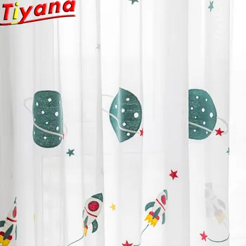 

Cartoon Space Embroidered Tulle for Kid's Room White Planet Tulle for Boy's and Girl's Room Rocket Voile for Children X-WP020#40