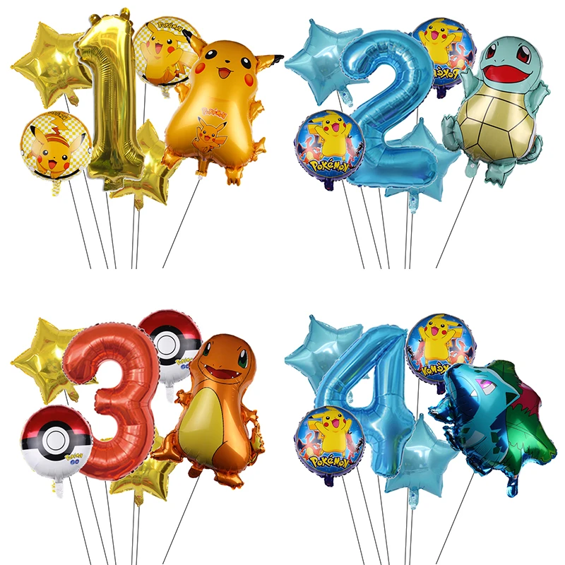 1セットポケモンシリーズピカチュウジェニーカメアルミバルーン子供番号風船誕生日パーティーの装飾セット 風船 アクセサリー Aliexpress
