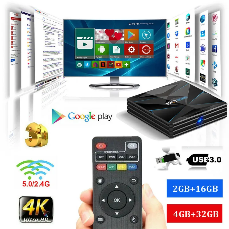 2020 хит HK1 супер 4 Гб + 32 ГБ Смарт ТВ приставка Android 9 0 3D HD S905X2 четырехъядерный