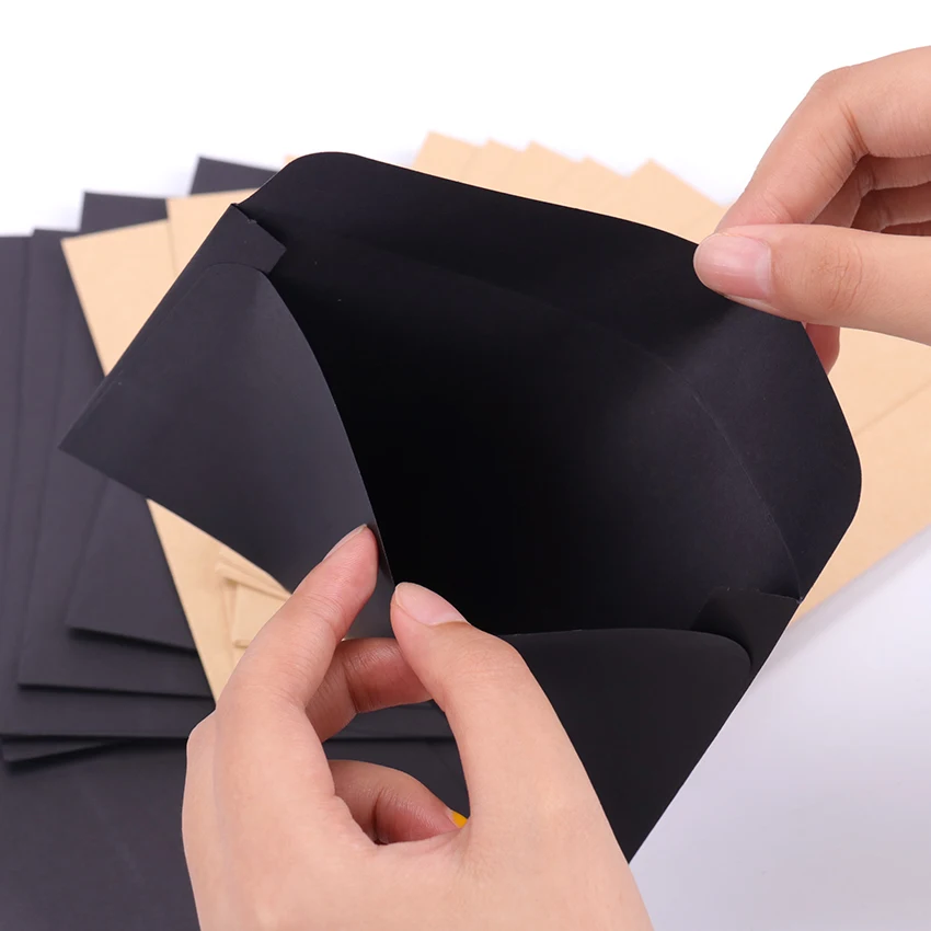 

16cmx10.8cm Kraft Black Paper Envelope Message Card Letter Stationary Storage Paper Gift 10Pcs/Pack