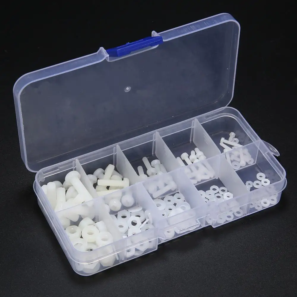 

150Pcs New White Nylon Hex Screw Bolt Nut Standoff Spacer Kit with Plastic Case M2 M2.5 M3 M4 M5