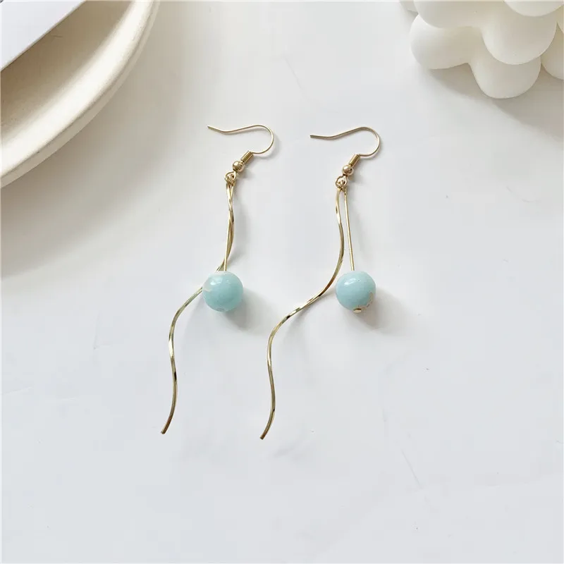 Hook Earrings Геометрические каменные бусины плойка на серьги без прокола элегантные длинные без серьга дырка - Окраска металла: Hook Earrings